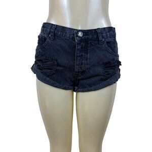 One Women's Black Distressed High-Rise Jean Shorts Relaxed Bandits Fit Size 28